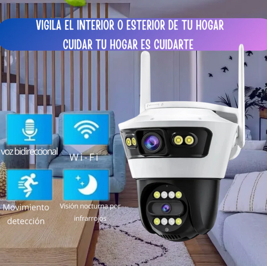 Cámara de vigilancia doble lente con visión nocturna
